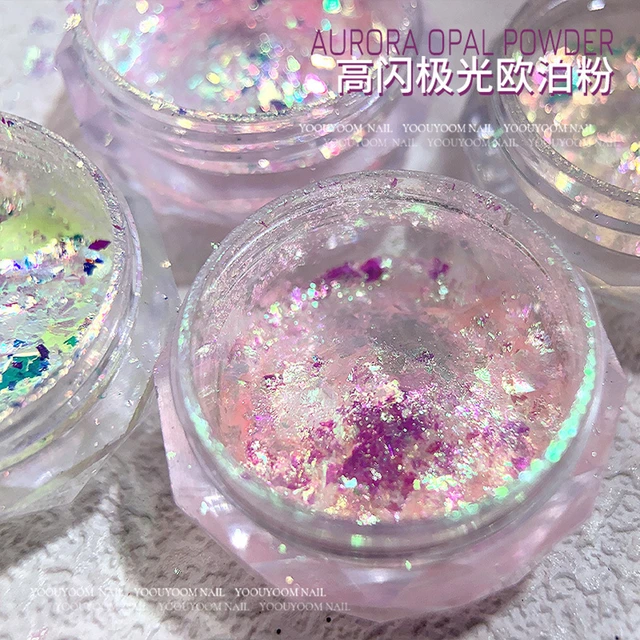 1 Pot Opal Crystal Iridescent Nail Powder Pigment Ice Edelweiss Glitter  Flakes Piece Aurora Color Mixed Nail Art Sequins Powder - AliExpress