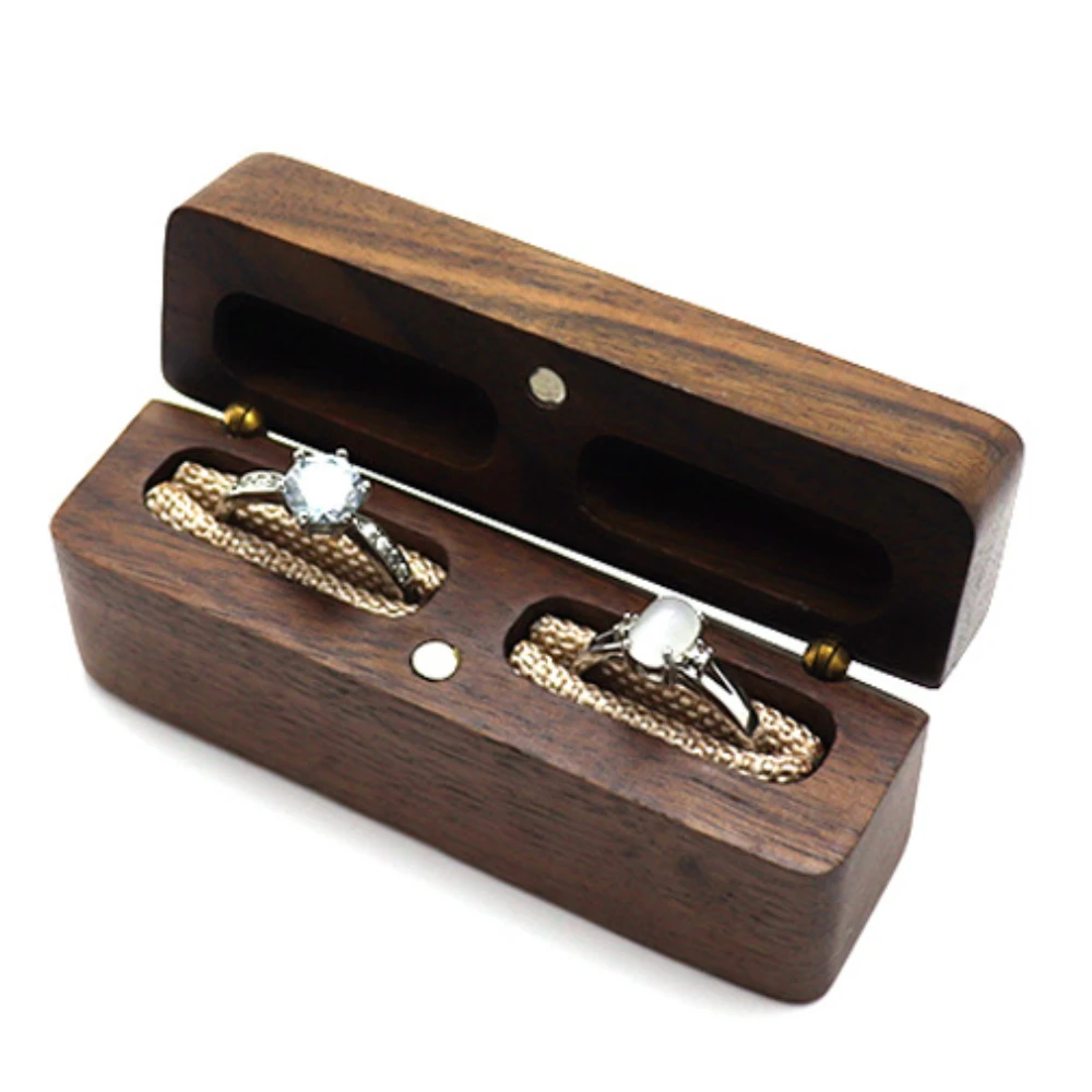 Wood Custom Wedding Valentine Walnut Proposal Engagement Ring Holder Box Packaging Earring Storage Ladies Gift Bead Case