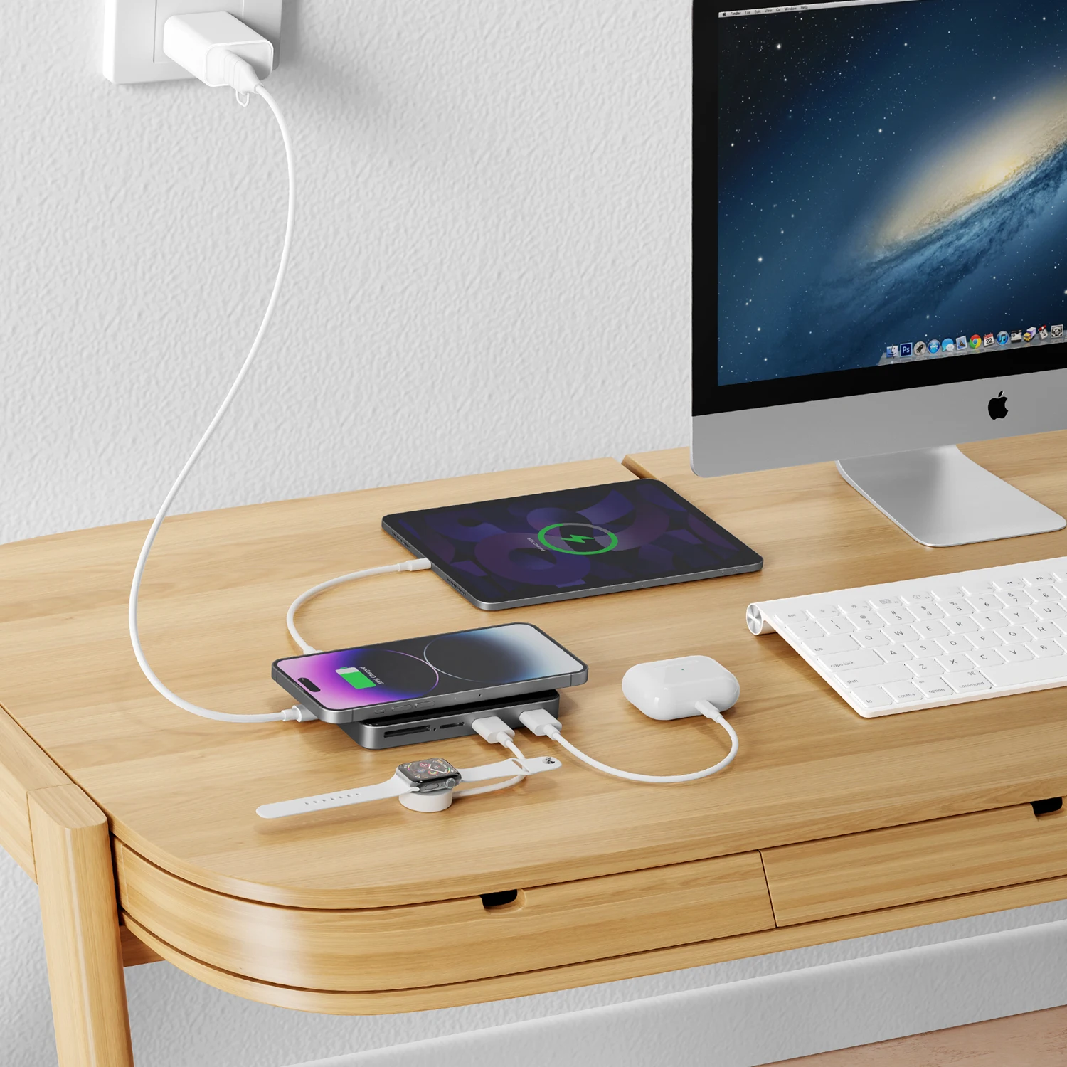multi puerto usb con cargador magnetico Hub Usb C 9 en 1, estación de acoplamiento tipo C de 5gbps, carga inalámbrica rápida de 15w, lector de tarjetas Tf/Sd, entrada de alimentación Qc/Pd para teléfono y ordenador » multi puerto usb con cargador magnetico