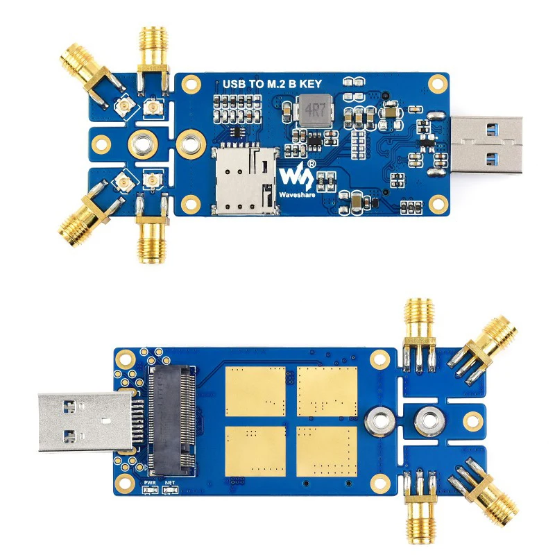 5G 동글 확장 보드 USB 3.1-M.2 키 B 포트 인터페이스가 있는 알루미늄 냉각 플레이트 Raspberry Pi 4 Windows용 안테나 4개