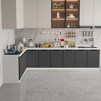 ตู้ครัวไม้สไตล์นอร์ดิก ท็อปเคาน์เตอร์หินอ่อน อ่างล้างจานสแตนเลส อ่างล้างผัก เฟอร์นิเจอร์ครัว FYKC 2