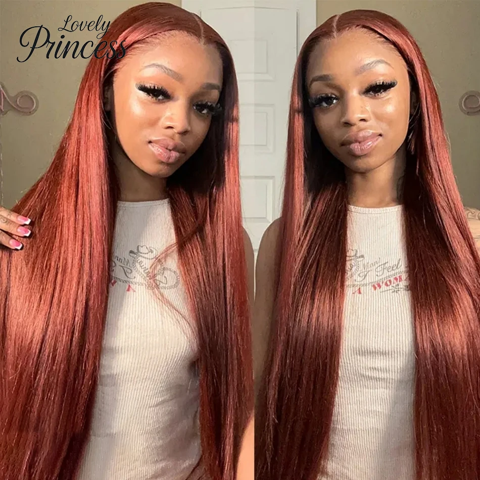 Reddish Brown Straight 13x6 HD Lace Frontal Human Hair Wig Pre Plucked 13x4 Lace Frontal Wigs Brazilian Colored 100% Human Wigs
