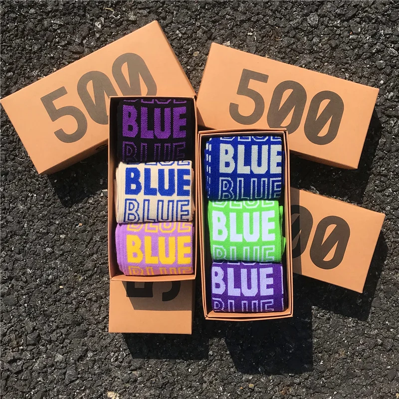 

New Socks Brand Blue Letter Cotton Socks Men's and Women's Color Street Hip-hop Skateboarding Crew Socks 3 Pair/Box 2022 New