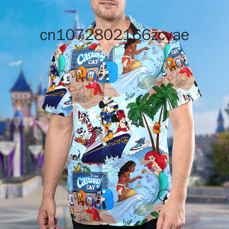 

Watercolor Minnie Mermaids Hawaiian Shirt Disney Inspired Men's Button Down Short-Sleeved Shirt Men's Women's Casual Beach Shirt