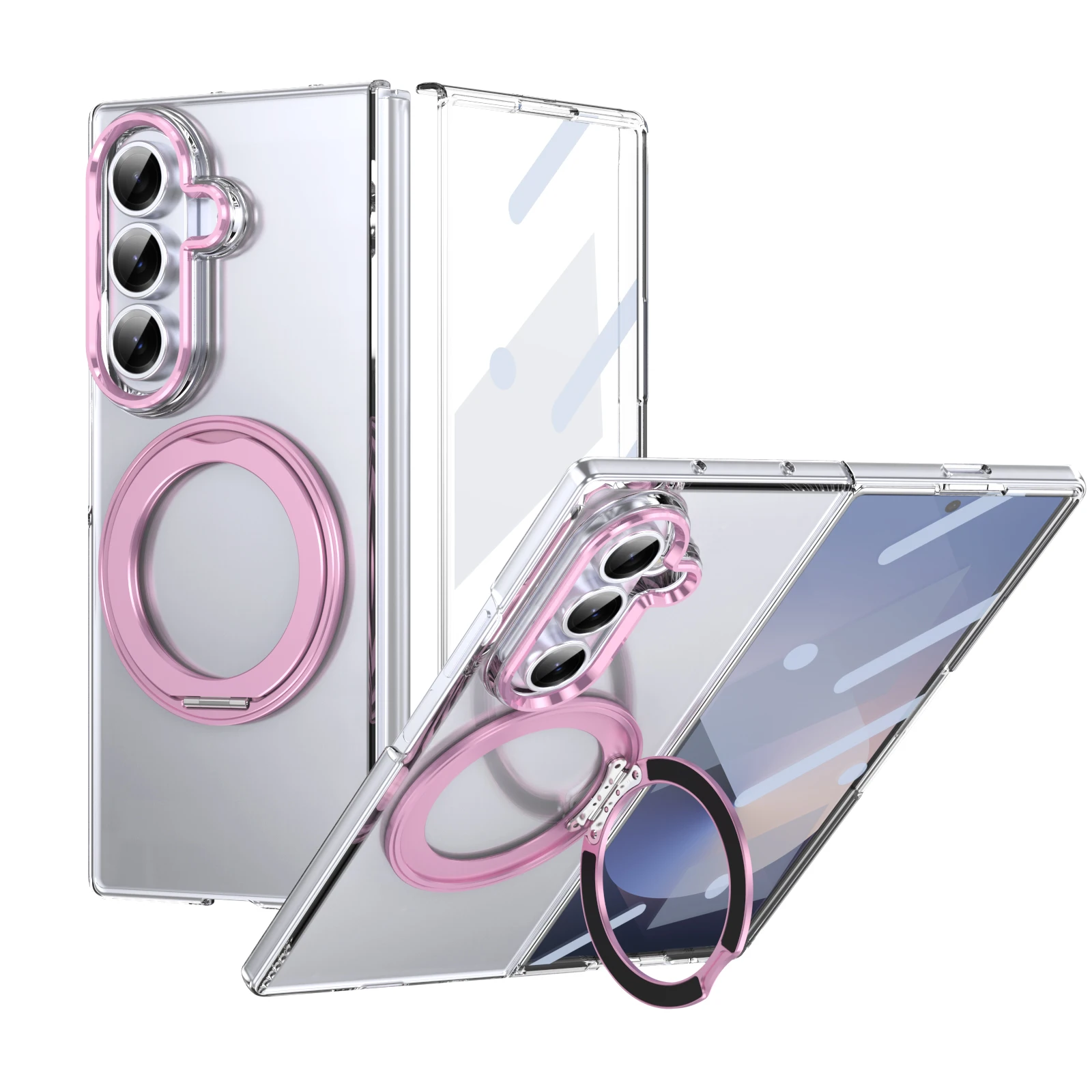 HD Clear 360° Swivel Ring Tempered Glass Wireless Charging Case