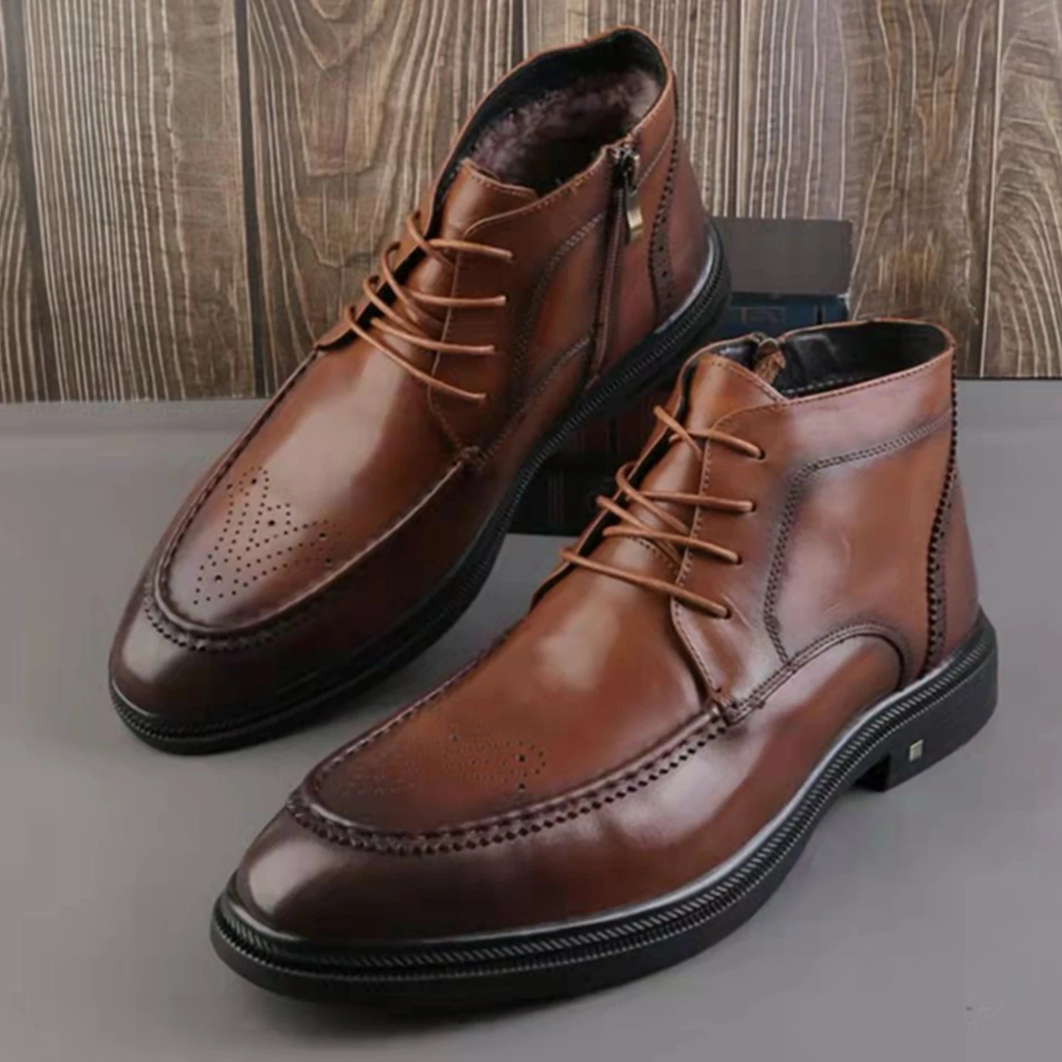 Withered Nordic Winter Men's Leather Boots -30 Business Cowhide Shoes Man Degrees Celsius Warm Wool Plush Ankle Boots