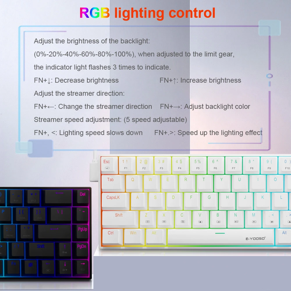 Mini Mechanical Keyboard E-YOOSO Z686 RGB USB 60% Slim Wired Red Switch 68 Keys Gamer For Compute PC Laptop
