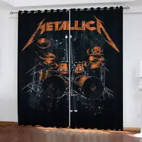 2Pcs Rock Band Theme Curtains Drummer Pattern Print Living Room Bedroom Music Lover Decor Sun Shade Window Drapes 1
