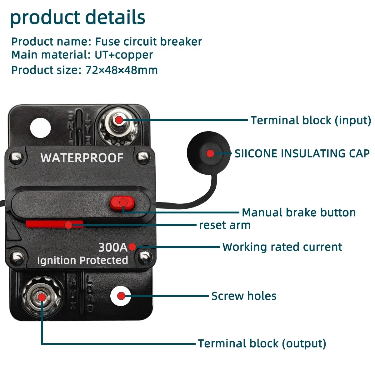 30A to 300A 12V-48V waterproof breaker for cars power fuse with reset 30A 80A 100A 200A 300A