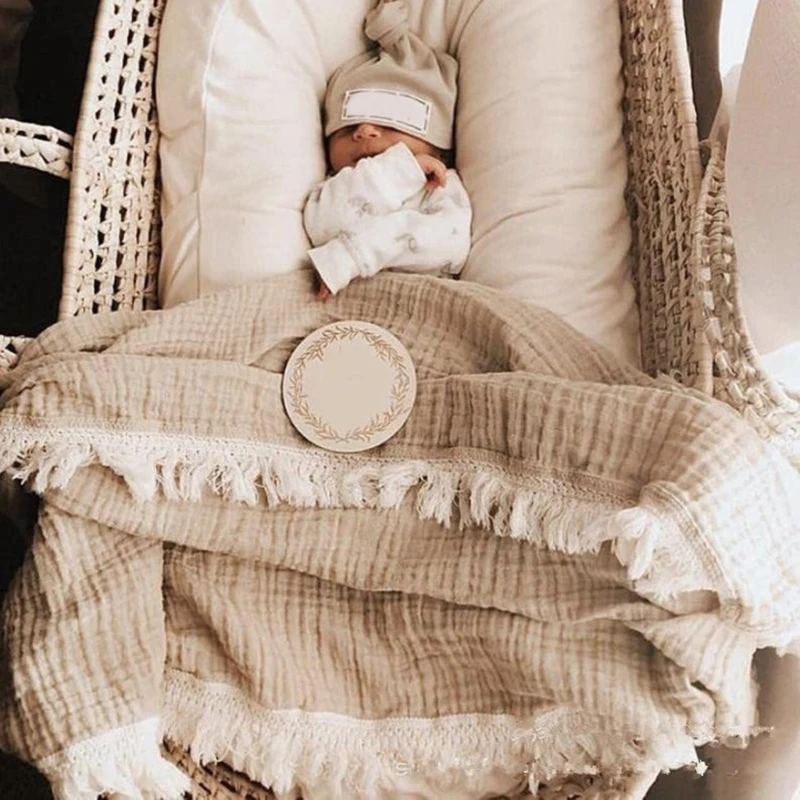 Cotton Gauze Baby Muslin Blanket Swaddle Blanket New Soft Tassels Newborn Receiving Wrap Baby Boy Girl Stroller Cover