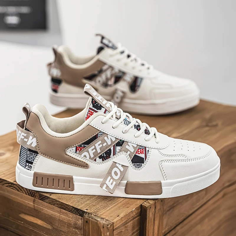 Men's Easy to Wipe Clean Skateboard Shoes with Good Grip, Breathable Lace-Up Sneakers, Men's Shoes