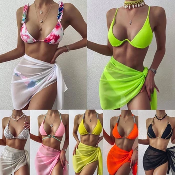 Women Chiffon Swimwear Cover Up Wraps Pareo Scarf Bikini Cover-Ups Wrap Beach Sexy Skirts See-Through Scarf Cover Up Dress 1