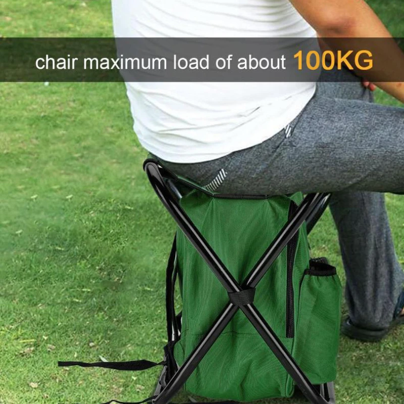 Silla Mochila Plegable Para Pesca Y Camping | Taburete Portátil Con Bolsillos | Hasta 90 Kg De Carga