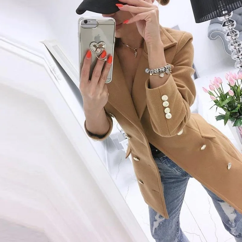 Women Casual Wool Blends Lapel Overcoat Autumn Winter Solid Fashion Long Sleeve Coat Outwear Elegant Double-Breasted Lady Jacket white puffer Coats & Jackets