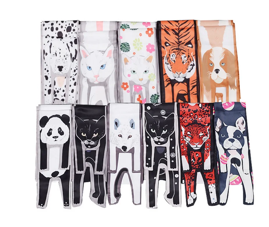 120CMx10CM Hot Scarves Three-dimensional Animal Silk Scarf Tiger Cat Dog Parent-child Scarf Unique Design Collocation Bag G