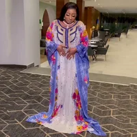 2025 African Women Print Chiffon Dresses Boubou Traditional Clothing Diamonds Abaya Dubai Kaftan Morocca Gown Robe Muslim Dress