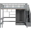 Full Loft Beds Stairway Loft Bed Frame with Wardrobe, Desk, Bookcase and Drawers, Gray Children's Wardrobes 4