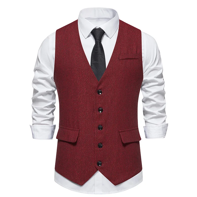 Men's Tweed Wool Suit Vest Single Breasted Slim Fit Waistcoat Herringbone Vest dress vests