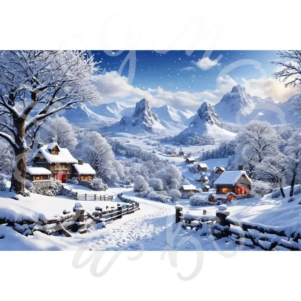 Winter Christmas Village Backdrop for Home Decoration and Photography Studio
