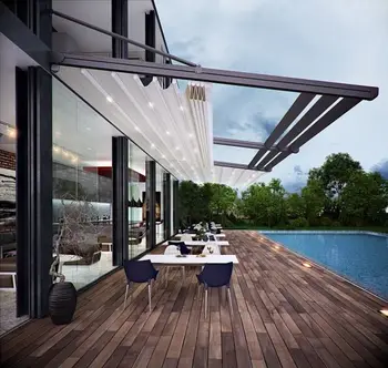Pergola a LED con parasole in alluminio Metalicas Baratas Pergola motorizzata a doppio lato per gazebo telecomandati con tenda da giardino 1