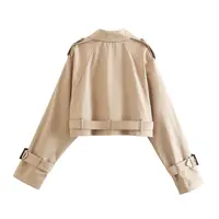 Khaki Cropped Trench Women Long Sleeves Cropped Design Jacket Chic Lady High Street Casual Loose Coats Top Female 2023 New - Image 2