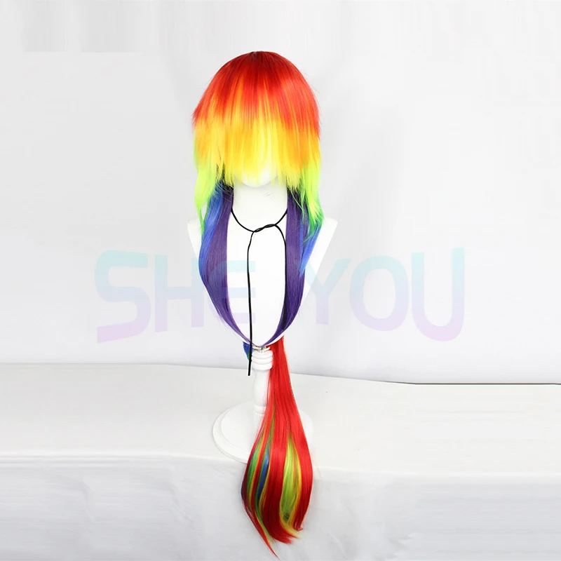 Pony Rainbow Dash Cosplay Perruque avec Bonnet, Cheveux Synthétiques Résistants à la Chaleur, Multi-Documents, Costume