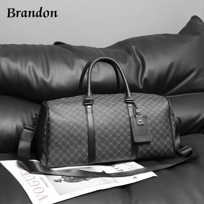 

Fashionable men's high-end travel and leisure large capacity handbag trend business travel plaid simple shoulder bag trend