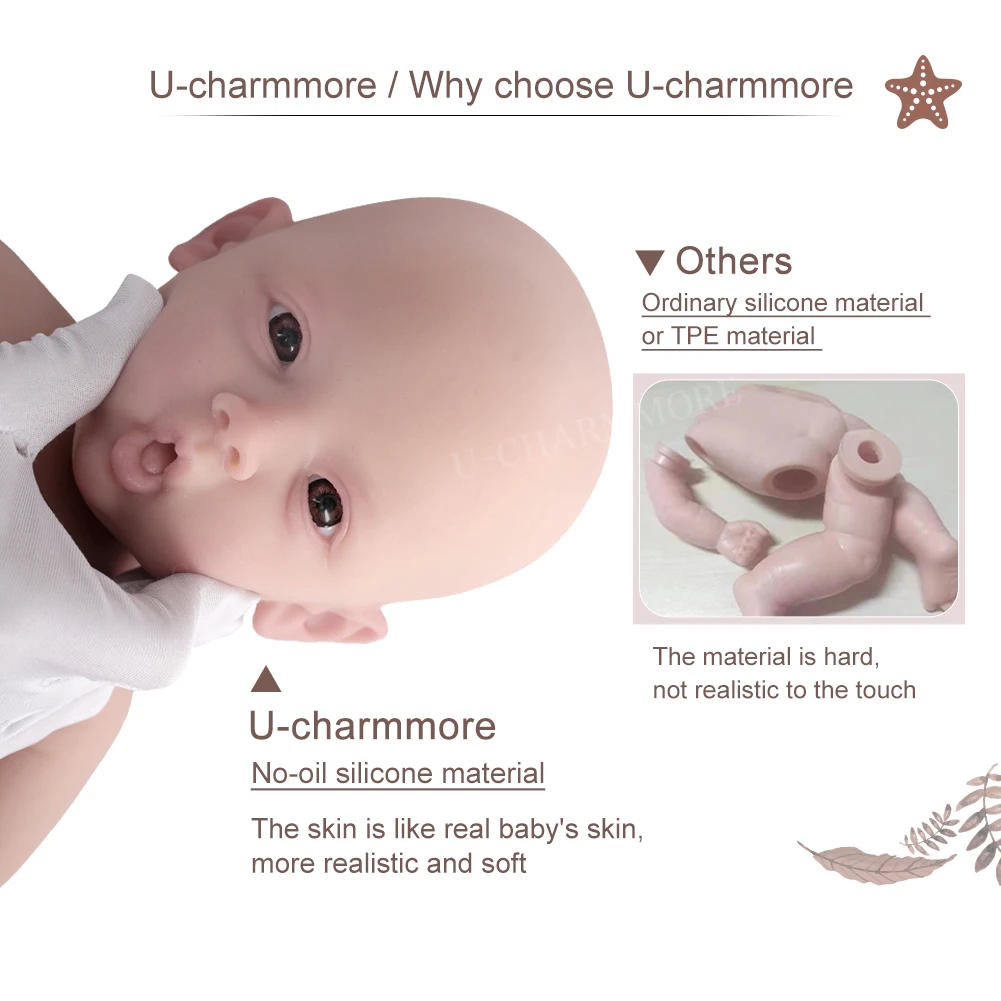 U-charmmore 47cm 3KG Girl Full Silicone Reborn Baby Silicone Reborn Doll Full Body Silicone Girl Real Newborn Baby Kid's Gift 4