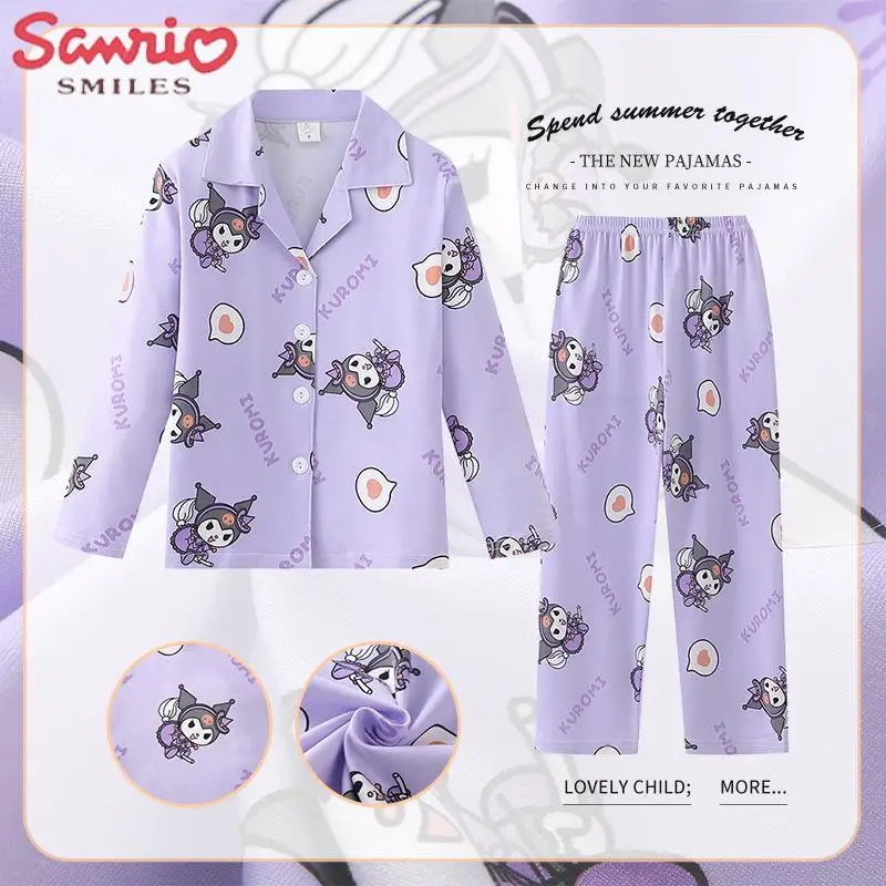 

2023 Sanrio Boys' Pajamas Kawaii Cinnamoroll Kuromi Children's Long Sleeve Girls' Cute Pajamas Melody Home Furnishing Set New