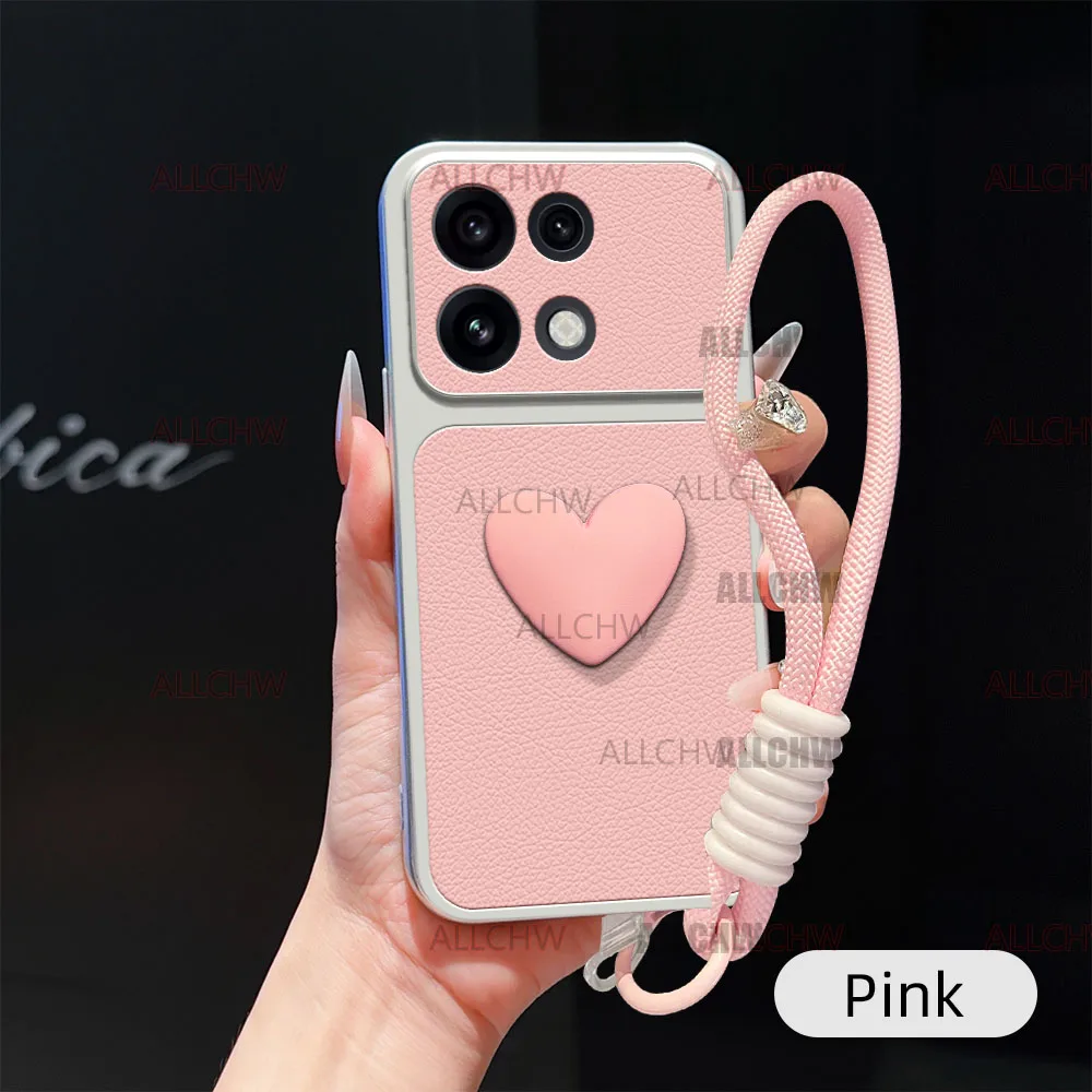 Stylish Shockproof Leather Phone Case with Hand Strap and Love Heart Design