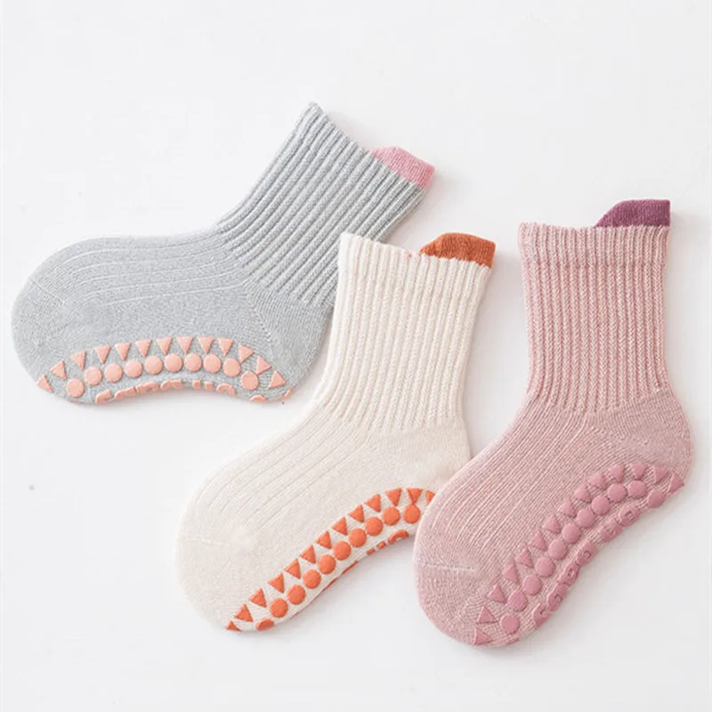 3Pairs/Lot Cotton Baby Anti-slip Socks For Boys Girls Low Cut Floor Kids Toddler Sock With Rubber Grips Socken For 0-6Years 5