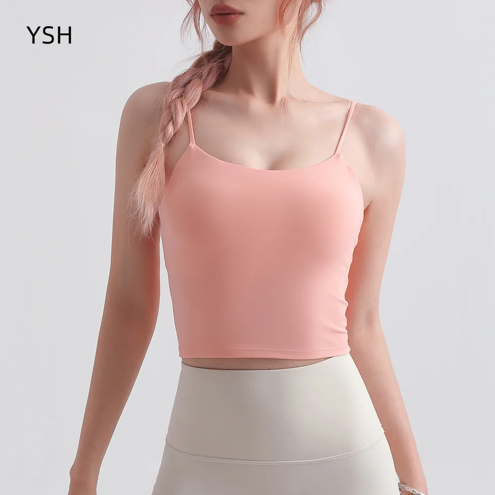 

Yushuhua Thin Strap Crop Top Sports Tank Women Fitness Gym Push Up Bra Running Jogger Vest Sexy Yoga Padded Tops Camisole LYCRA