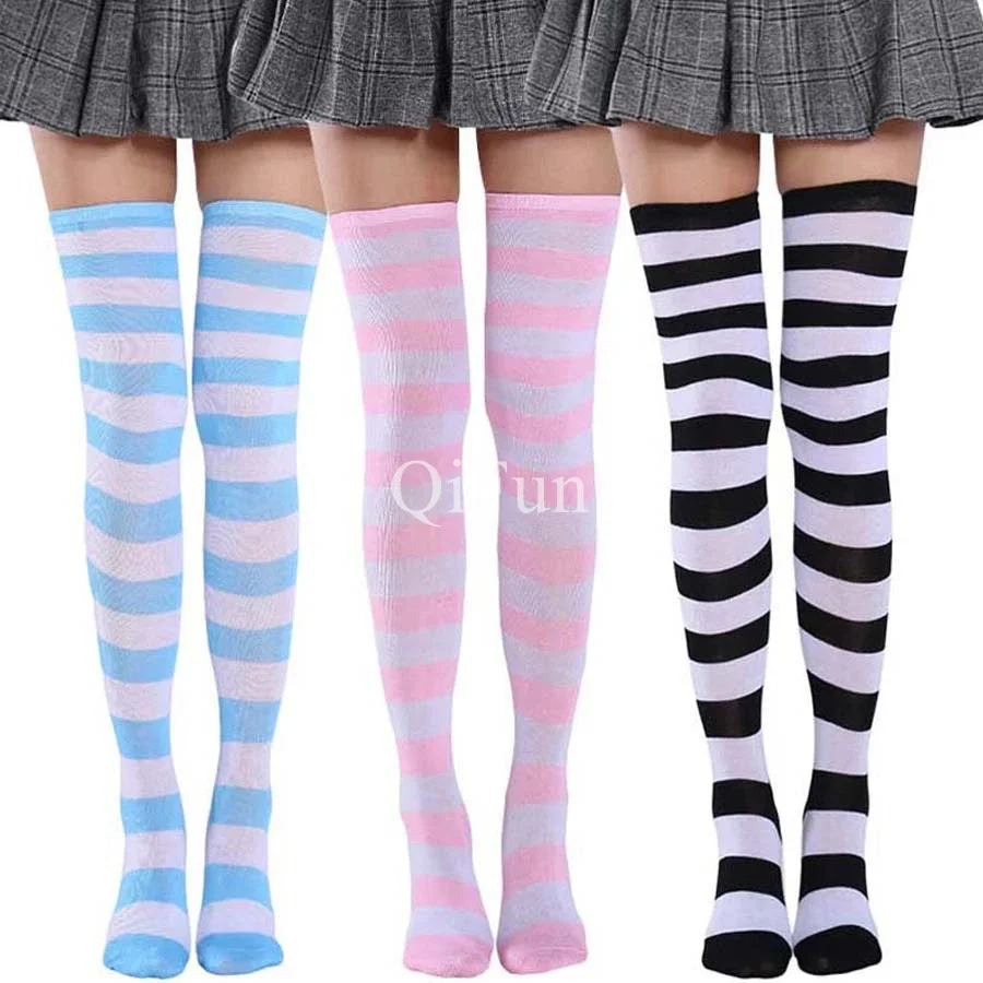 Tanie Compression Socks Color Stripe Long Socks Women Over Knee Thigh High Over sklep