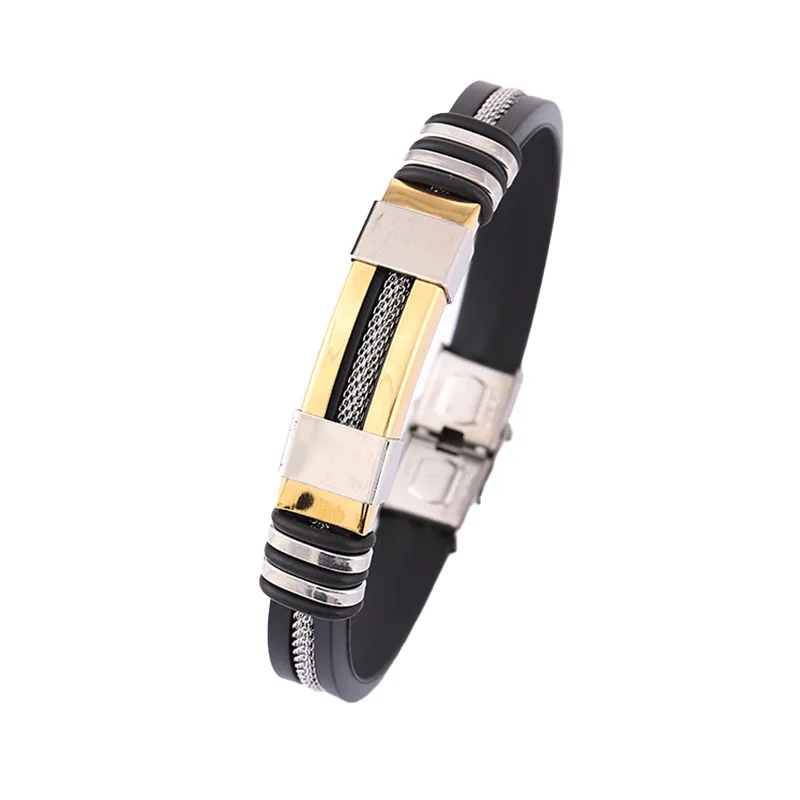 Man Stainless Steel Casual Adjustable Bracelet Waterproof Silicone Bangles Wristband