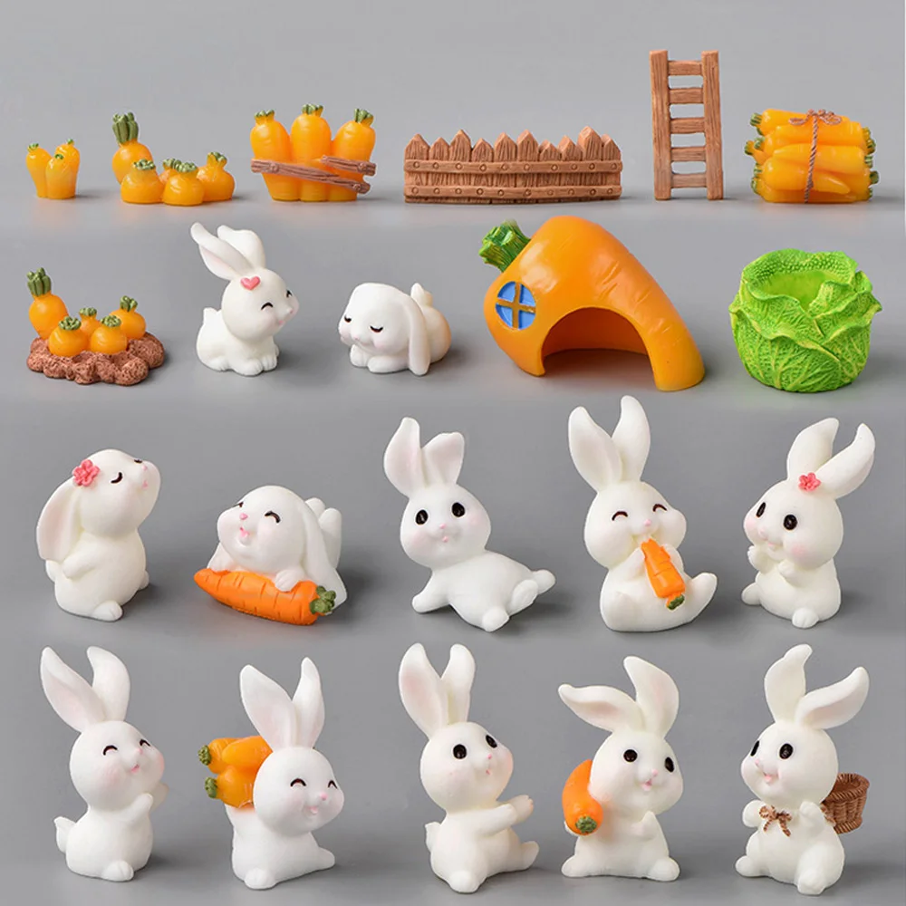 Little Rabbit Carrot Miniature Figurine Cabbage Animal Easter Home Decor Garden Cake Decoration Accessories Modern Figure Resin miniature figurines resin ornaments miniature ornament resin crafts resin crafts accessories rabbit ornament rabbit ornaments