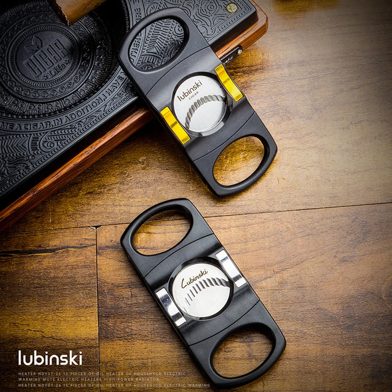 

LUBINSKI ножницы для сигар из нержавеющей стали с большим кольцом, Пилообразное отверстие, ножницы для сигарет, двойной острый портативный таба...