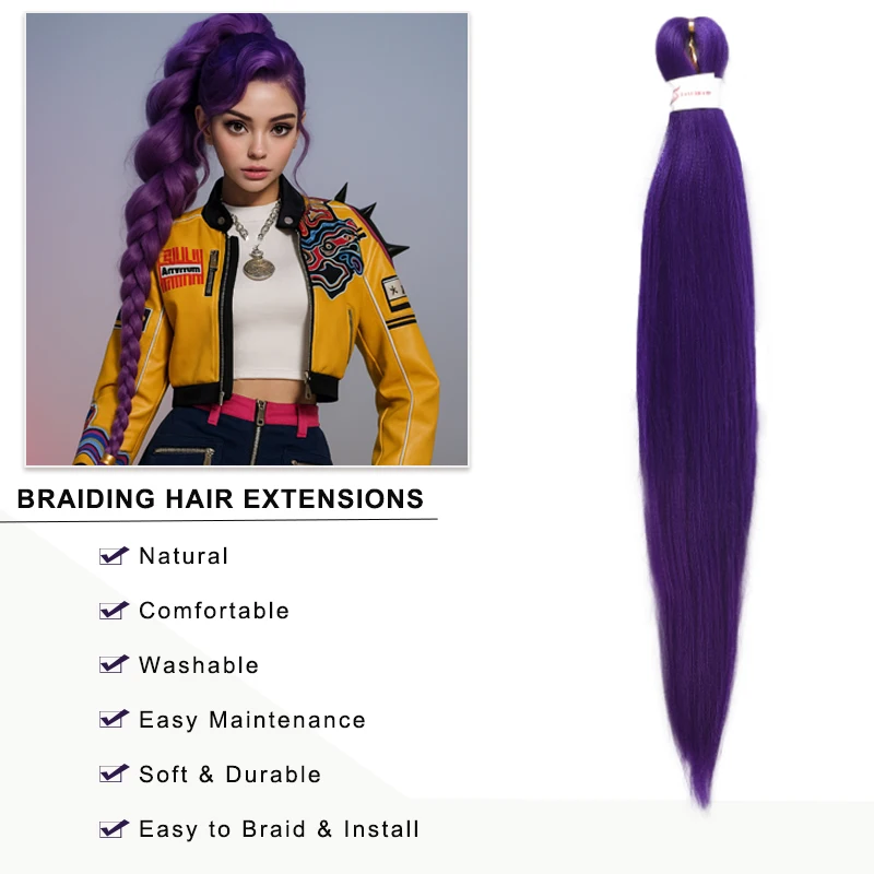 LUPU Purple Ombre Giant Braided Hair Extensions 24 Inch Pre-Stretched High-Temperature Synthetic Fiber for Easy Styling