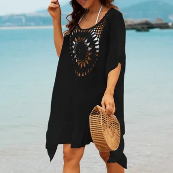 Summer beach dress women solid swimwear cover-up beachwear sexy hollow backless bathing suit cover-ups