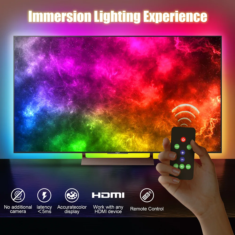 Tira de luces LED RGB con WiFi para TV, Kit de iluminación ambiental  inteligente con pantalla de sincronización HDMI, para Xbox y PS4