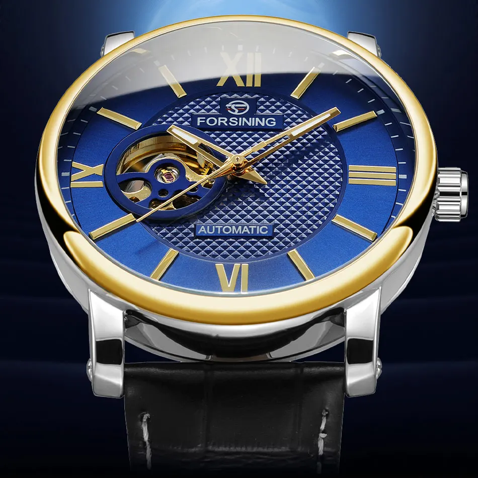 Designer Luxury Man Watch Automatic Movement Skeleton Mechanical Clock Genuine Elegant Male Watches FORSINING
