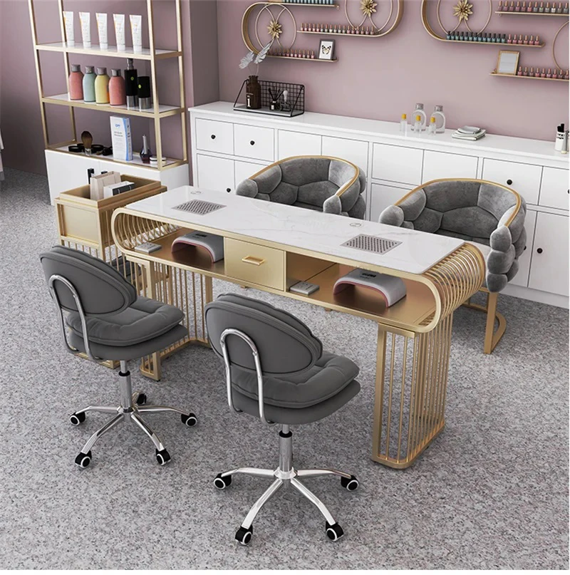 Modern Wrought Iron Nail Beauty Tables For Commercial Furniture Manicure Table Marble Creative Upscale Light Luxury Nail Table