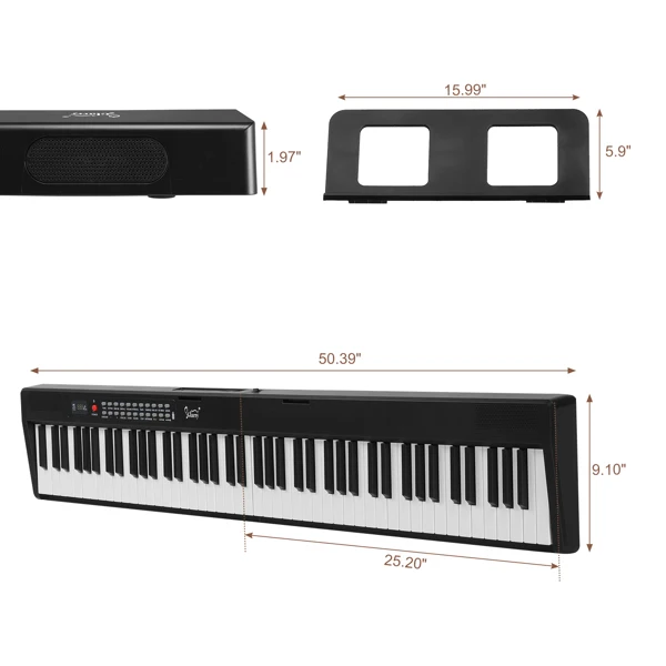 【Am禁售】 Gpp-106/Bd-887 88键半重锤键盘可折叠带蓝牙 便携式 黑色 电钢琴 美国-12
