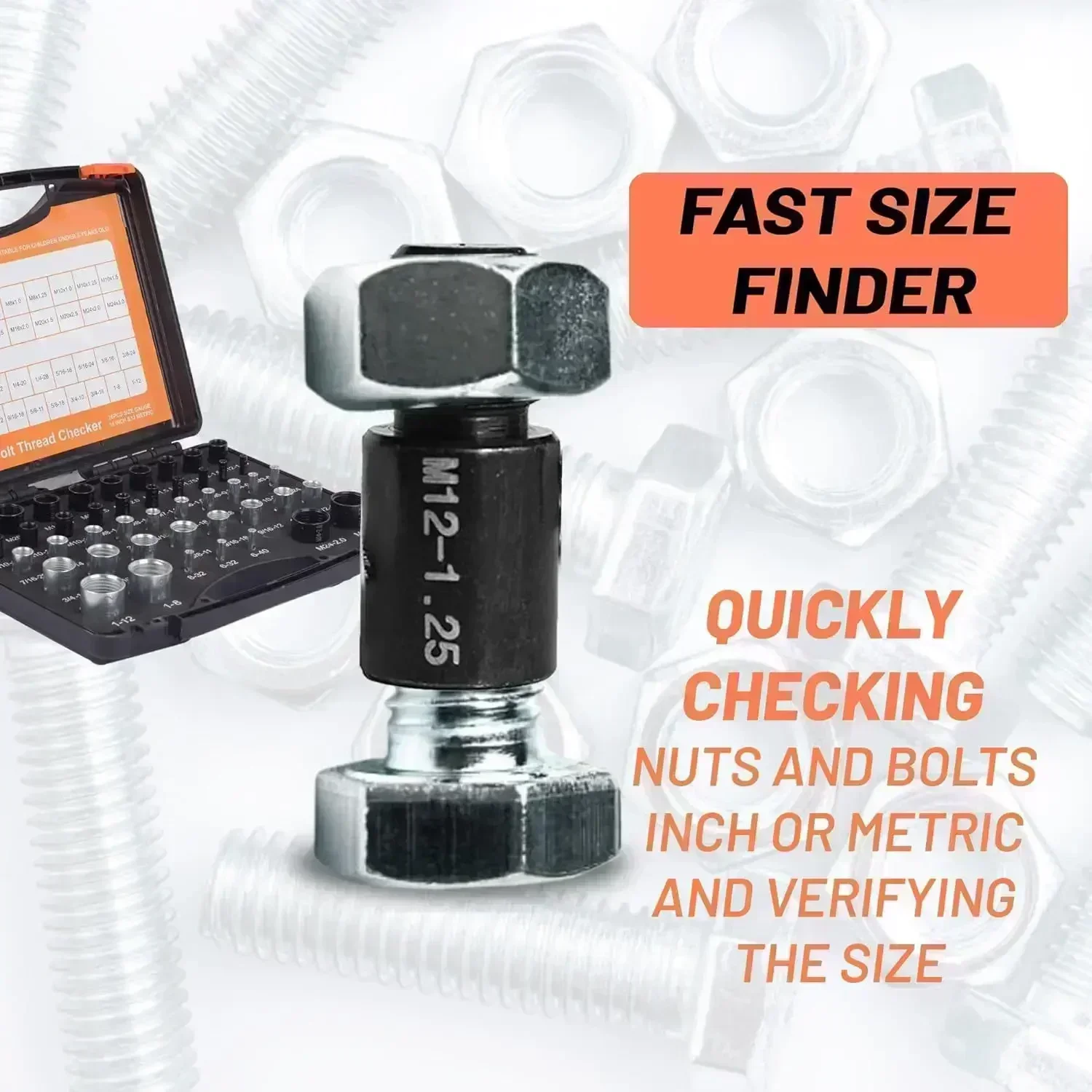 Patent)CKE Upgraded Nut & Bolt Thread Checker Wire Loop Design - 44 Male/Female - Inch & Metric Detachable Nut And Bolt Thread Size Checker Identifier Gauges