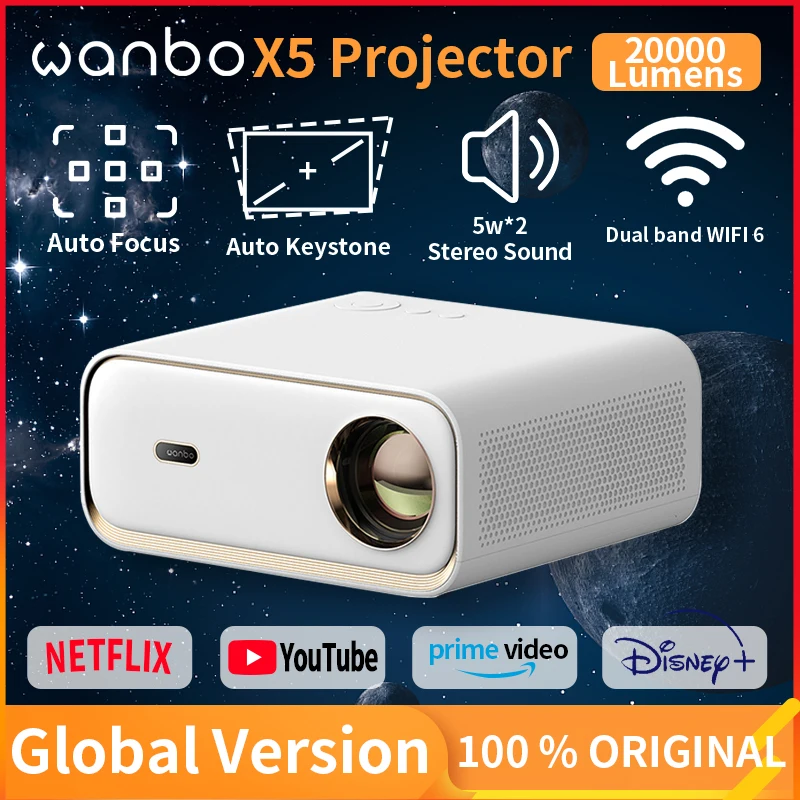 Wanbo X5 Projector 4k 1080P 1100ANSI Android Stereo Sound Dual Wifi ...
