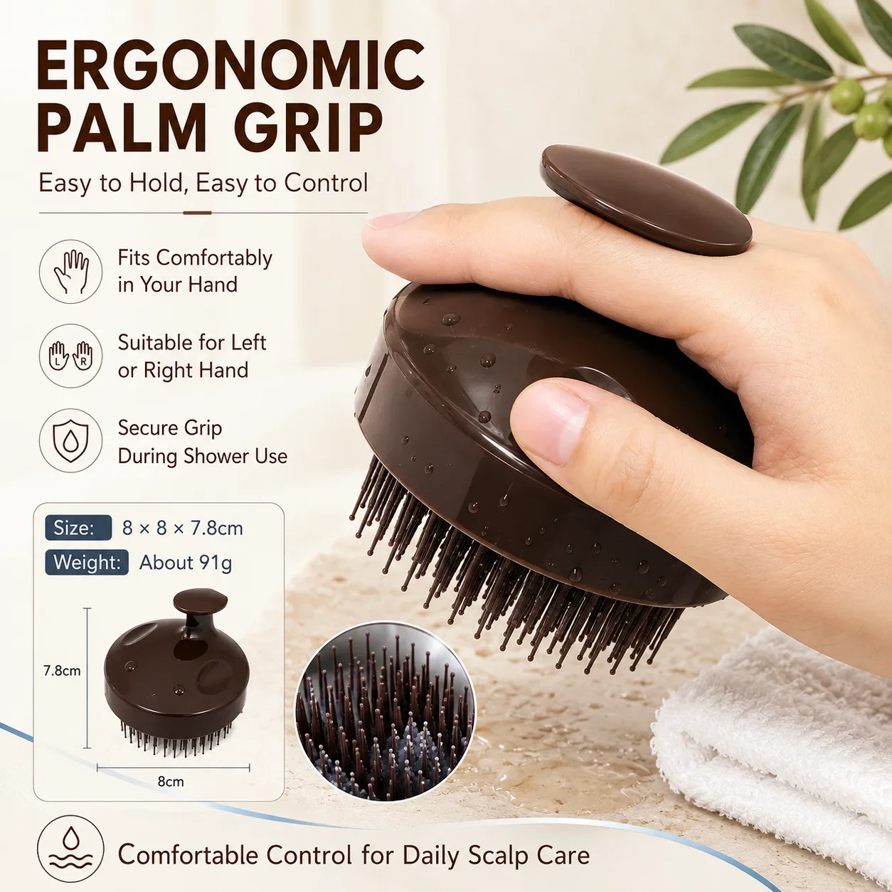 Spazzola per Massaggio del Cuoio Capelluto con Setole a Doppia Lunghezza, Pettine Districante per Capelli Bagnati e Asciutti, Impugnatura Ergonomica per Uomini e Donne, Cura dei Capelli sotto la Doccia - immagine 4