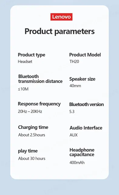 Lenovo-auriculares inalámbricos TH20 para videojuegos, audífonos originales  con modo Dual, Bluetooth 5,3, plegables, deportivos, para música, novedad  de 2023 qym unisex