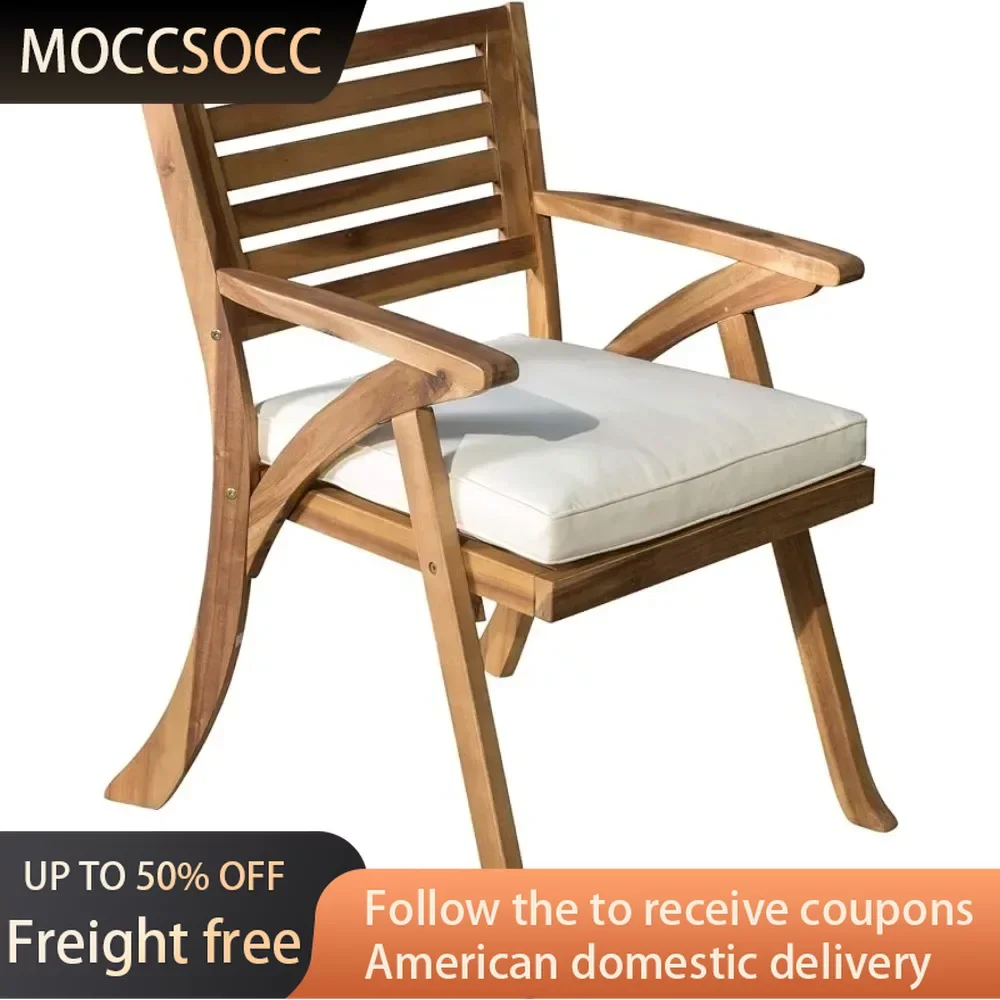 

2-Pcs Set Garden Chairs Hermosa Outdoor Acacia Wood Arm Chairs Teak Finish / CreamFreight Free Chair Furniture Lounge