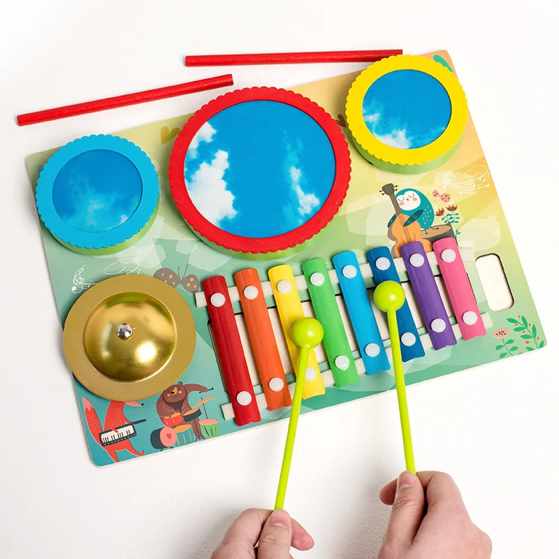 

3In1 Baby Toys Wooden Musical Instruments Set Toddler Montessori Learning Educational Toy Xylophone Drum Percussion Instruments