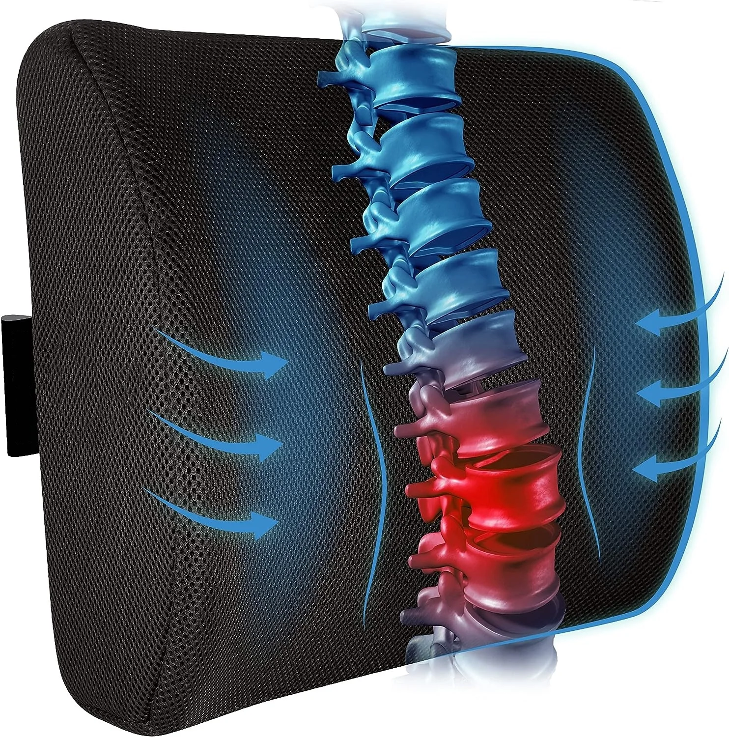 

Lumbar Support Pillow Memory Foam Improves Posture Fits Most Seats Mesh Washable Cover Car Office Home Chair Waist Back Cushion