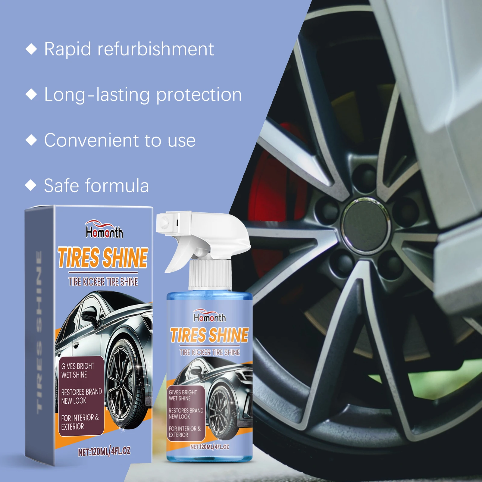 Car Tire Renewal Spray,Long-Lasting Tire Shine Protectant Glaze,Waterproof&Stain-Resistant Formula,Tire Cleaner&Restorer (120ml)